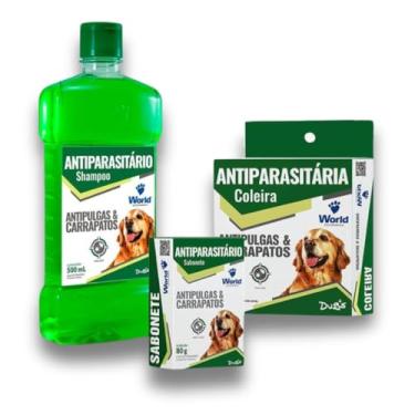 Imagem de Shampoo Sabonete e Coleira Dugs Antipulgas Carrapatos Para Cães World Veterinária