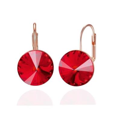 Imagem de YONVUN Brincos com pingente redondo de cristal austríaco | Banhado a ouro 18 k/ouro rosa, pedra preciosa, pedra do mês de nascimento, argola pendurada, brincos pendurados, joias de presente para