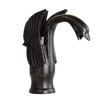 Imagem de Torneira de lavatório de banheiro em forma de cisne de latão antigo com um orifício torneira misturadora estilo tradicional montada no convés, branco dourado alto (preto bronze curto)