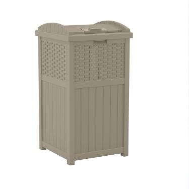 Imagem de Lixeira de Lixo Escondida Suncast de 85 litros para Pátio - Lixo de Resina Externa com Tampa - Use no quintal, Deck ou Pátio - Taupe Escuro