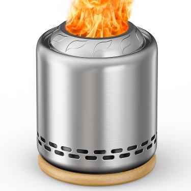 Imagem de OGERY Fogueira de mesa com suporte de 20 x 15,5 cm, fogão de acampamento sem fumaça, lareira de mesa para ambientes urbanos e subúrbios, com bolsa de viagem portátil, alimentada por grânulos ou