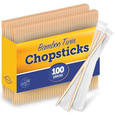 Imagem de MontoPack Individually Wrapped Twin Chopsticks | Bulk 100 Pack Disposable Wooden Chopsticks | Chinese Bamboo Splinter-Free Party Utensil for Sushi, Rice, Noodles & All Asian, Japanese, Korean Dishes