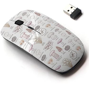 Imagem de Mouse sem fio 2.4G com design de padrão bonito para todos os laptops e desktops com receptor nano – cogumelos comestíveis