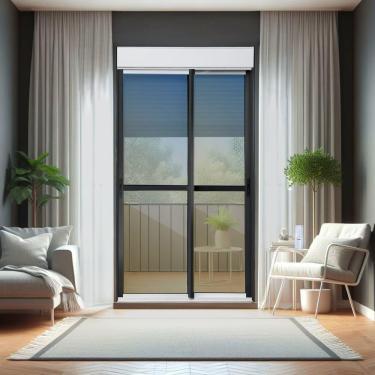 Imagem de Porta De Correr Com Persiana Integrada 2 Folhas Móveis 230 X 150 Elite Com Fecho Automático Vidro Re Mix Preto