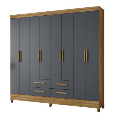 Imagem de Guarda Roupa Florida Quarto Casal Com 8 Portas E 4 Gavetas Freijo/cinza Freijo/cinza