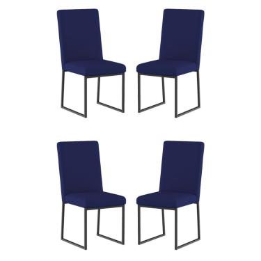 Imagem de Kit 4 Cadeiras De Jantar Com Base De Ferro Preto – Balaqui Cor:azul Marinho Azul Marinho