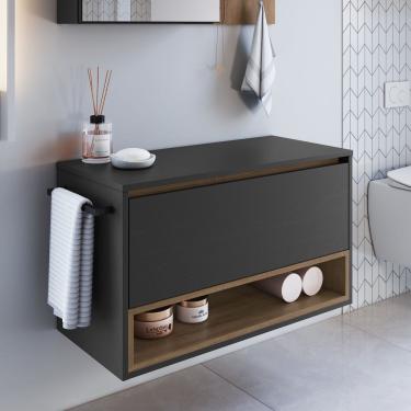 Imagem de Gabinete De Banheiro Suspenso 80cm Com 1 Nicho 1 Toalheiro 1 Porta Mel/grafite