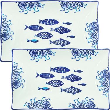 Imagem de Kit 8 Petisqueiras Bowl Média Travessa Oceano Peixe 350ml