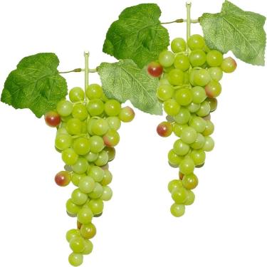 Imagem de Kit 4 Cachos De Fruta Artificial Uva Verde De Silicone 32cm