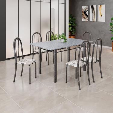 Imagem de Conjunto De Mesa Tubular 140cm X 75cm Tampo Em Granito Ocre Com 6 Cadeiras Iris B Arabesco- Prata