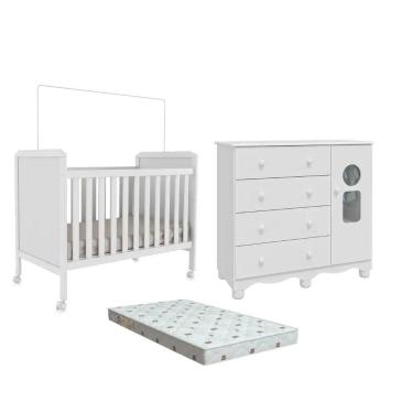 Imagem de Quarto Bebe Berço e Cômoda MDF Dorabelly CloDyte + Colchão