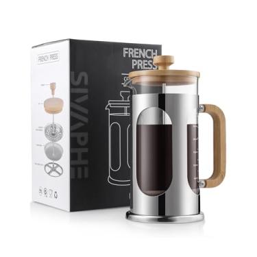 Imagem de Sivaphe Cafeteira francesa sem plástico 1000 ml, tampa e alça de bambu de vidro borossilicato, prensa de café e chá, 8 xícaras, 1000 ml de café e leite com suporte de aço inoxidável e filtros