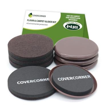 Imagem de covercorner - Kit De Corrediças Para Pisos Madeira, Carpete, 8 Peças, 3 1/2" Pacote Combinado, Móveis Mudança, Mudanças Marrom