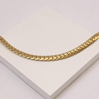 Imagem de Pulseira Masculina Aço Inox Dourado Elo Achatado - Ralifla Semijoias