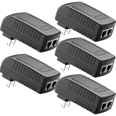 Imagem de iCreatin Injetor De Sinal Parede Poe 48 V, 10/100 Mbps, Fonte Alimentação Adaptadora 0,5 A E 24 W, Compatível Com Ieee 802.3Af Para Ubiquiti Poe-48-24W, Câmeras Telefones Amcrest/Hikvision/Yi/Polyco