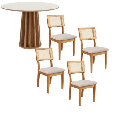 Imagem de Mesa de Jantar Base Ripada 105cm com 4 Cadeiras 100% MDF - Casa Lar SJ
