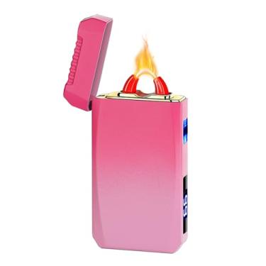 Imagem de YOZWOO Isqueiro elétrico recarregável USB C Isqueiros eletrônicos de alta potência Isqueiro de plasma de arco de chama à prova de vento com bateria de longa duração para casa e exterior (rosa)