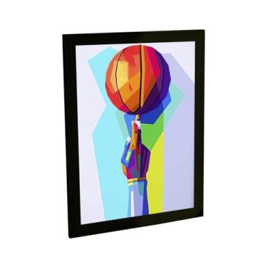 Imagem de Quadro Decorativo Basquete Ilustração Bola No Dedo Decoração Poster Quarto Sala