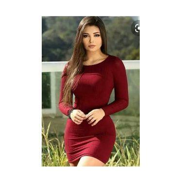 Imagem de Vestido feminino malha canelada gola rasa manga longa - Filó Modas, g,