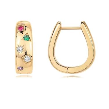 Imagem de DEYOUM Brincos de ferradura para mulheres, pingente delicado, fofo, banhado a ouro 14 K, ferradura, cavalo, amante de animais, brinco de argola para festas de fim de ano, joias para presentes, Medium