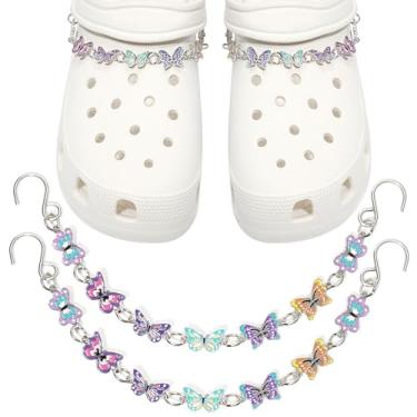 Imagem de CIKKITZ Corrente de sapato brilhante para sandálias de tamanco, 2 peças de pingentes de corrente de sapato borboleta para mulheres, lindos pingentes de decoração de sapatos DIY para lembrancinhas de