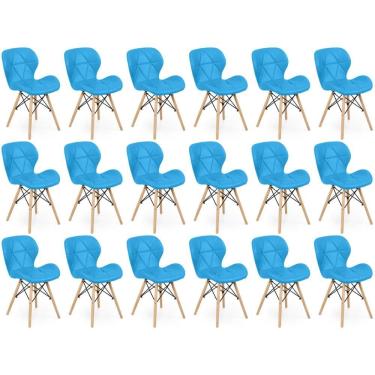 Imagem de Kit 18 Cadeiras De Jantar Charles Eames Slim Wood Estofada - Azul