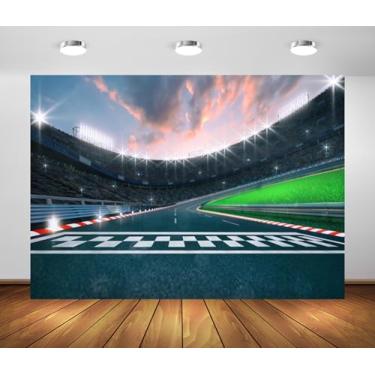 Imagem de BELECO Faixa de acabamento de tecido 2,1 x 1,5 m pano de fundo de pista de corrida de carro de corrida tema campeão de corrida decorações de festa faixa infantil adultos aniversário sessão de fotos