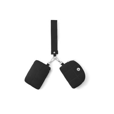 Imagem de WESTBRONCO Mini porta-chaves de pulso para mulheres, bolsa dupla portátil, bolsa de pulso removível, acolchoado, bolsa de moedas, bolso para viagem, esportes ao ar livre, Preto e preto.