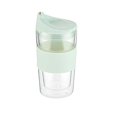 Imagem de Restaurantware - Forma Caneca de viagem com isolamento térmico de 350 ml, 1 caneca de café de parede dupla - Inclui tampa e manga, reutilizável, copo de chá portátil de vidro borossilicato