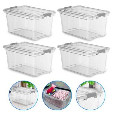 Imagem de Kit 4 Caixa Com Trava - 35L - TRANSPARENTE - Plasvale