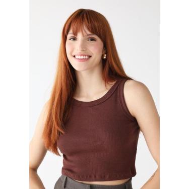Imagem de Cropped Regata Feminina Canelada Ribana Premium - Levosch, Marrom, M