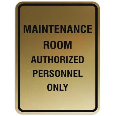 Imagem de Signs ByLITA Placa redonda de retrato para sala de manutenção autorizada - Letras gravadas a laser | Plástico ABS durável | Cores vibrantes | Fita de espuma poderosa (ouro escovado) - Grande