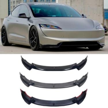 Imagem de Parte de modificação do difusor de lábio do spoiler do para-choque dianteiro do carro para o modelo 3 2025 capa protetora de para-choque acessórios do carro (preto brilhante)
