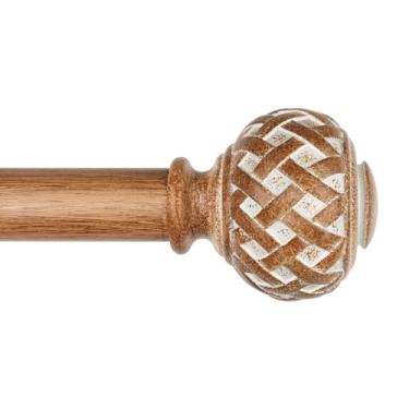 Imagem de TONIAL Varão de cortina de 81 a 304 cm, hastes de cortina para janelas, varões de cortina telescópicos de emenda com acabamento de textura de rede clássica de madeira