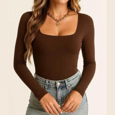 Imagem de Body Vermelho Feminino Suplex Manga Longa Decote Quadrado - Mare Biquí