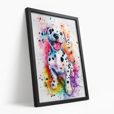 Imagem de Quadro Decorativo Dálmata Colorido Com Moldura Cachorro Pet Fofo Estampa Moderna Colorida Pop Art Alegria Infantil Criativo Divertido