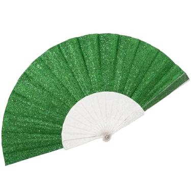 Imagem de Ventilador de mão feminino com glitter com nervura transparente brilhante – ideal para casamento, igreja, festival, dança, festa de formatura, clube e acessórios EDM, verde claro