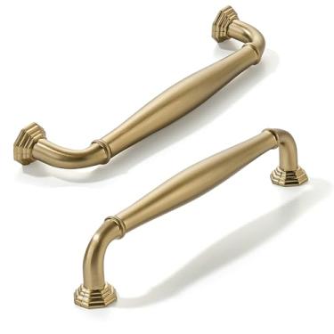 Imagem de CABDM Pacote com 10 puxadores sólidos resistentes de bronze champanhe com orifício central de 15 cm, ideais para cômodas, banheiros, armários e armários de cozinha.