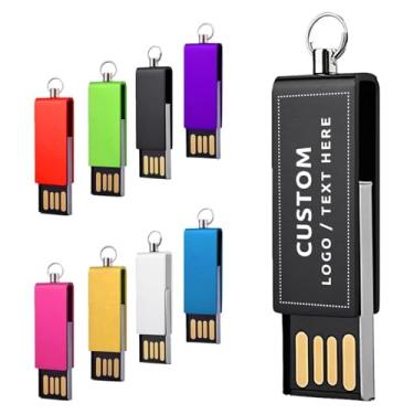Imagem de Pen drive USB personalizado, pacote com 100 unidades de pen drive giratório personalizado USB 2.0 com chaveiro, ideal para presentes corporativos, eventos de negócios e brindes promocionais (16 GB