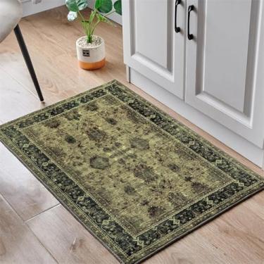 Imagem de ESSMOKO Tapete de sala tapete turco persa para casa, sala de estar, quarto, mesa de cabeceira, lavável à máquina, vários tamanhos, verde alga, 50 x 80 cm