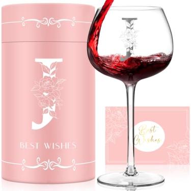 Imagem de Presentes personalizados para mulheres, monograma A-Z taça de vinho presentes personalizados, presentes exclusivos de aniversário e Natal para mulheres, presentes iniciais de taças de vinho para ela