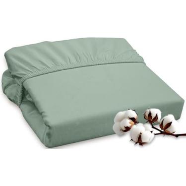 Imagem de ROYALE LINENS Lençol solteiro solteiro de 300 fios 100% algodão penteado longo - lençol de baixo supermacio com bolso profundo - lençol com elástico (solteiro GG, verde sálvia)