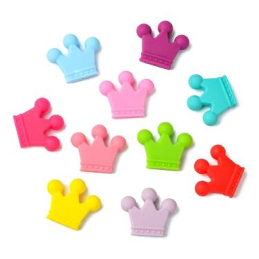 Imagem de UR URLIFEHALL 25 peças de contas de coroa de silicone coloridas em forma de coroa de princesa contas espaçadoras de borracha para fazer joias, chaveiro e artesanato
