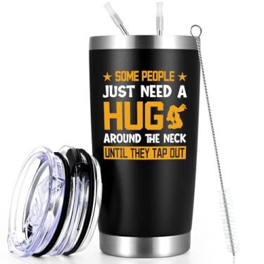 Imagem de Qtencas Presentes de Jiu Jitsu para homens, copo de viagem engraçado de jiu-jitsu para entusiastas de artes marciais, copo de aço inoxidável preto de 590 ml, presentes de Natal de aniversário para