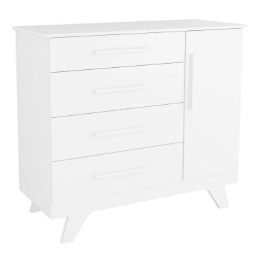 Imagem de Cômoda Infantil Retrô 1 Porta E 4 Gavetas Branco Brilho - Móveis Peroba