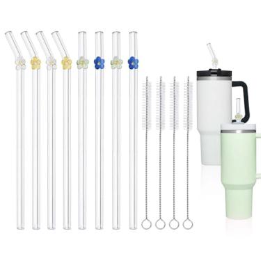 Imagem de 8 canudos de vidro com pingentes para copo Stanley, canudo reutilizável para copo Stanley de 1,134 g 850 g, canudos de vidro transparentes e fofos de 30,5 cm, resistentes a quebras para milkshakes