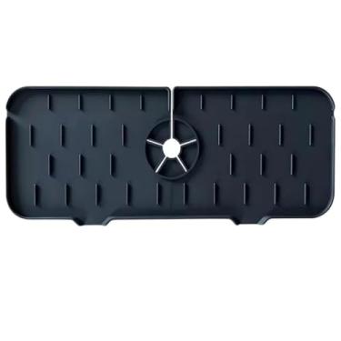 Imagem de Tapete de Silicone para Pia Cozinha 37x14cm Antimofo, Ajustável, Lavável e à Prova d’Água (Preto)