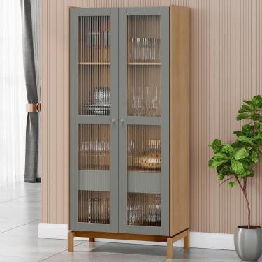 Imagem de Cristaleira Portas Vidro 80cm Com Gaveta Soleil Oak/cinza F07 - Mpozenato