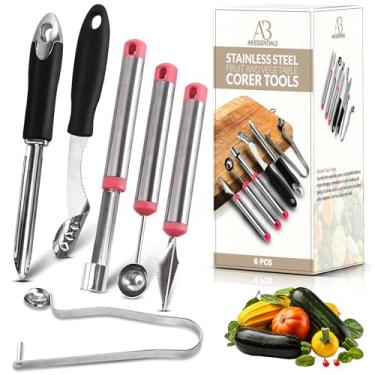 Imagem de Conjunto de descaroçador de frutas e vegetais – 6 peças de descaroçador de maçã de aço inoxidável, ferramenta de jalapeño, melão Baller, ferramenta de remoção de sementes de pimenta, abacaxi, tomate e