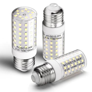 Imagem de Hylroe 12 volts 24V baixa tensão E26 base de parafuso médio lâmpadas LED 6000K luz do dia branco equivalente a 10W lâmpada de 100 watts CA 12-36V/CC 10-48V para trailer trailer paisagem iluminação